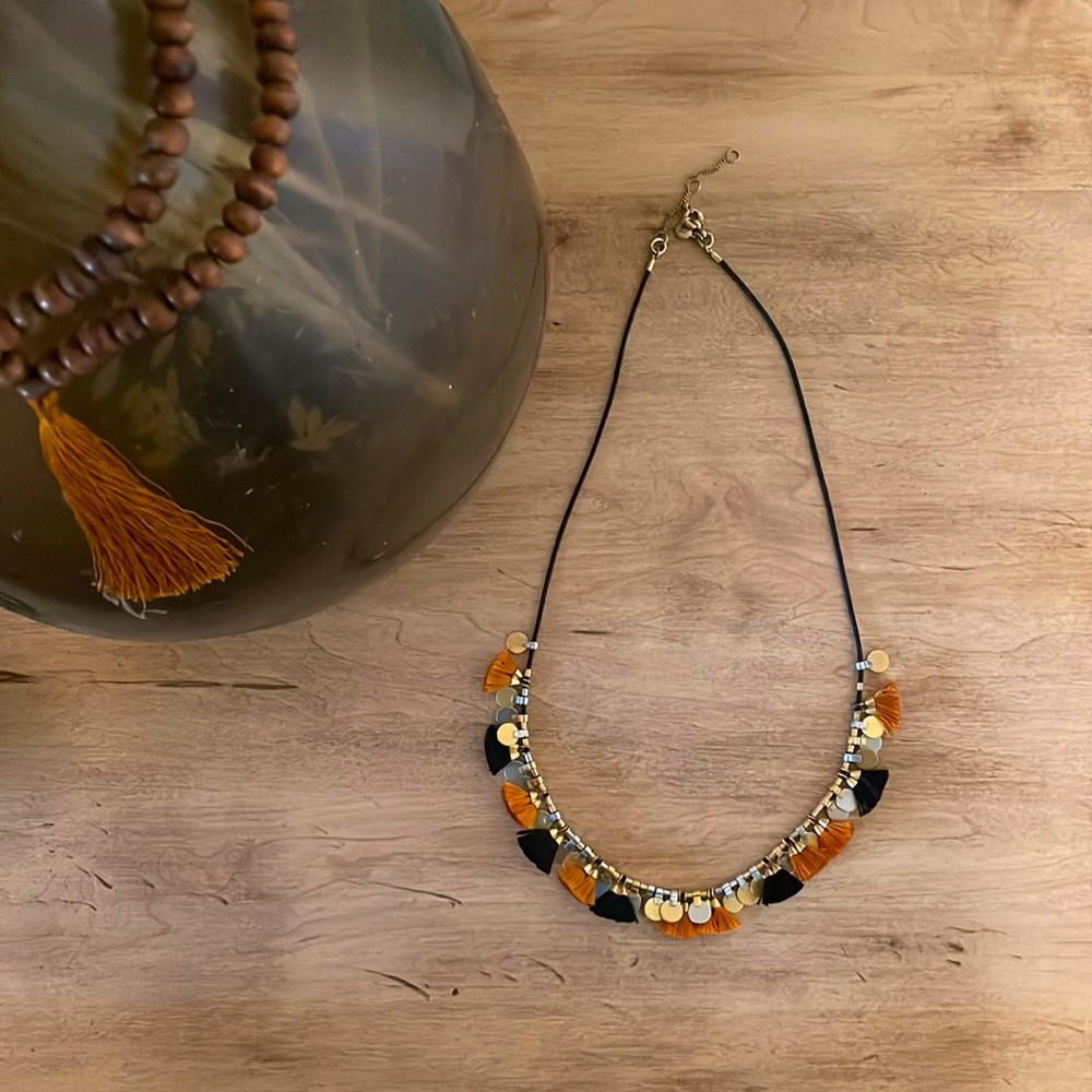 Madewell Gold + Black Coin Tassle Necklace